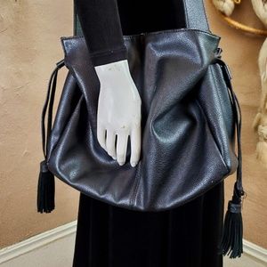 Black Leather Hobo Bag Slouch Shoulder Purse Urban